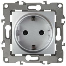 Розетка 1-м СП Эра -2102-03 16А IP20 16AX 250В 2P+E Schuko защ. шторки механизм алюм. Эра Б0014689