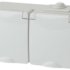 Розетка 2-м ОП Эра Эксперт 11-2604-03 16А IP65 горизонт. 250В 2х2P+E защ. шторки сер. Эра Б0035992