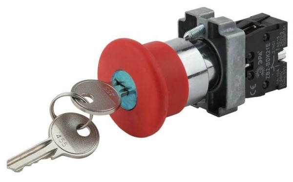 Кнопка LAY5-BS142 “Грибок” d22мм 1р 240В с ключом BBG50-LAY5-K04E красн. ЭРА Б0045637