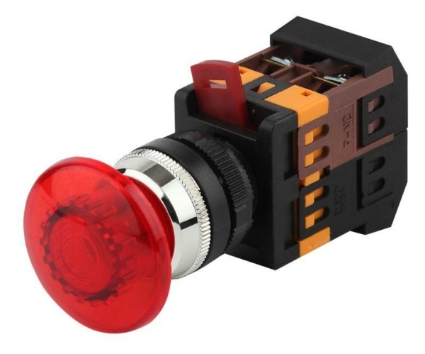 Кнопка AELA-22 “Грибок” d22мм 1з+1р неон/240В BBG20-AELA-K04E красн. ЭРА Б0045630