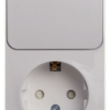 Блок ОП Этюд (1-м розетка с заземл. защ. шторки + 1-кл. выкл.) бел. SE BPA16-201B