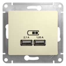Розетка USB 2-м СП Glossa A+A 5В/2.1А 2х5В/1.05А механизм беж. SE GSL000233