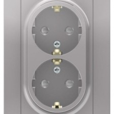 Розетка 2-м СП AtlasDesign 16А IP20 с заземл. защ. шторки в сборе алюм. SE ATN000326