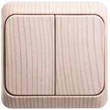 Выключатель 2-кл. ОП Этюд Дача 10А IP20 с подсветкой сосна SE BA10-006D