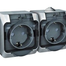 Розетка 2-м ОП Этюд 16А IP44 250В с заземл. защ. шторки сер. SE PA16-244C