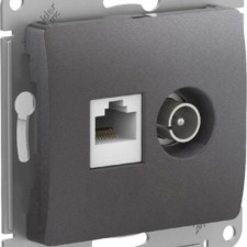 Розетка компьютерная + телевизионная 2-м Glossa RJ45 кат.5E + TV механизм графит SE GSL001389