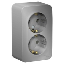 Розетка 2-м ОП Blanca 16А IP20 250В с заземл. без защ. шторок с изолир. пластиной алюм. SE BLNRA010213