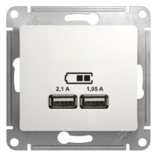 Розетка USB 2-м СП Glossa A+A 5В/2.1А 2х5В/1.05А механизм бел. SE GSL000133