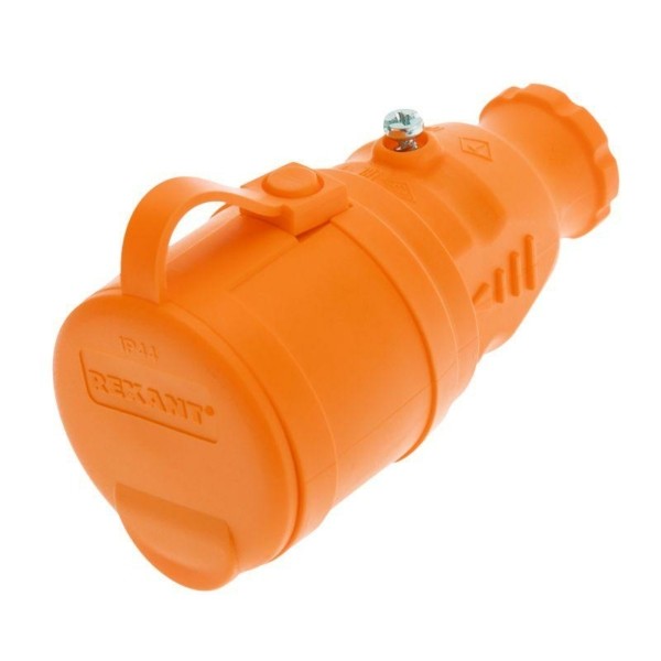 Розетка переносная влагозащищенная с крышкой с/з 16А IP44 каучук оранж. Rexant 111-123