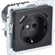 Розетка BRITE РЮш11-1-БрЧ 16А с USB A+C 18Вт с/з защ. шторки черн. IEK BR-R14-16-U22-018-K02
