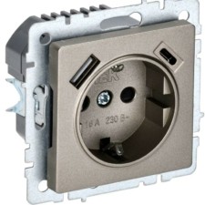 Розетка BRITE РЮш11-1-БрШ 16А с USB A+C 18Вт с/з защ. шторки шампань IEK BR-R14-16-U22-018-K37