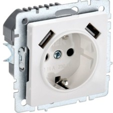 Розетка BRITE РЮш10-1-БрБ 16А с USB A+A 2.1А с/з защ. шторки бел. IEK BR-R14-16-U21-D21-K01