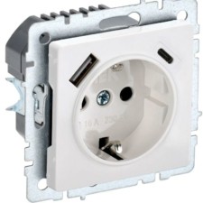 Розетка BRITE РЮш11-1-БрБ 16А с USB A+C 18Вт с/з защ. шторки бел. IEK BR-R14-16-U22-018-K01