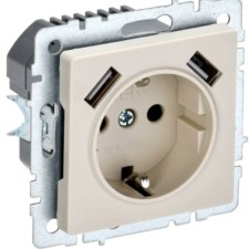 Розетка BRITE РЮш10-2-БрКр 16А с USB A+A 3.1А с/з защ. шторки беж. IEK BR-R14-16-U21-D31-K10