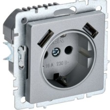 Розетка BRITE РЮш10-1-БрА 16А с USB A+A 2.1А с/з защ. шторки алюм. IEK BR-R14-16-U21-D21-K47