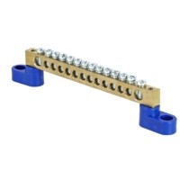 Шина “0” N (6х9мм) 14 отверстий латунь 2 синих угловых изолятора розничный стикер EKF PROxima