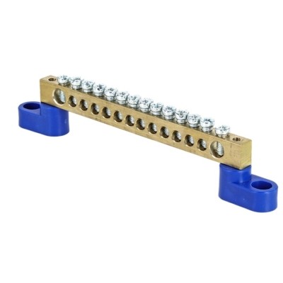 Шина “0” N (6х9мм) 14 отверстий латунь 2 синих угловых изолятора розничный стикер EKF PROxima