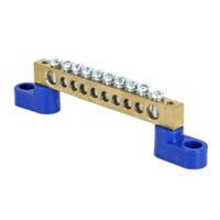 Шина “0” N (6х9мм) 10 отверстий латунь 2 синих угловых изолятора EKF PROxima