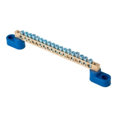 Шина “0” N (6х9мм) 18 отверстий латунь 2 синих угловых изолятора EKF PROxima