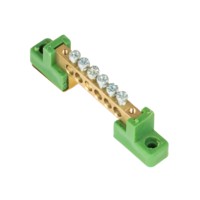 Шина “0” PE 6×9мм 6 отверстий латунь с контактной пластиной 2 зелёных угловых изолятора EKF PROxima