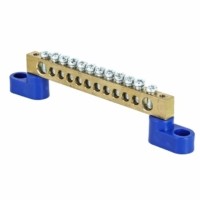 Шина “0” N (6х9мм) 12 отверстий латунь 2 синих угловых изолятора розничный стикер EKF PROxima