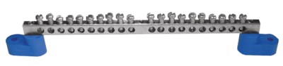 Шина “0” N (8х12мм) 20 отверстий латунь 2 синих угловых изолятора EKF PROxima