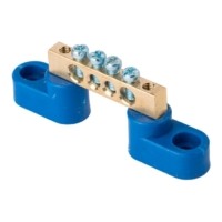 Шина “0” N (6х9мм) 4 отверстия латунь 2 синих угловых изолятора EKF PROxima