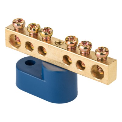 Шина “0” N (6х9мм) 6 отверстий латунь синий угловой изолятор EKF PROxima