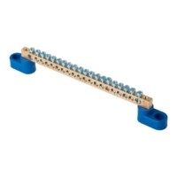 Шина “0” N (6х9мм) 20 отверстий латунь 2 синих угловых изолятора EKF PROxima