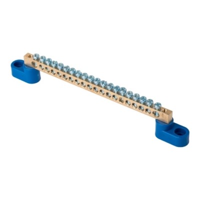 Шина “0” N (6х9мм) 20 отверстий латунь 2 синих угловых изолятора EKF PROxima