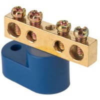 Шина “0” N (6х9мм) 4 отверстия латунь синий угловой изолятор EKF PROxima