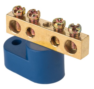 Шина “0” N (6х9мм) 4 отверстия латунь синий угловой изолятор EKF PROxima