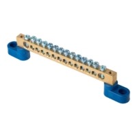 Шина “0” N (8х12мм) 14 отверстий латунь 2 синих угловых изолятора EKF PROxima