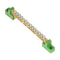 Шина “0” PE 6×9мм 14 отверстий латунь с контактной пластиной 2 зелёных угловых изолятора EKF PROxima