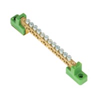 Шина “0” PE 6×9мм 12 отверстий латунь с контактной пластиной 2 зелёных угловых изолятора EKF PROxima