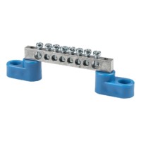 Шина “0” N (6×9мм) 8 отв, цинк 2 синих угловых изолятора EKF