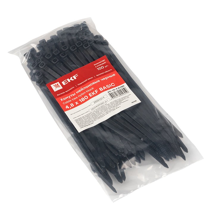Хомут нейлоновый черный (4,8х180) (100шт,) EKF Basic — изображение 2