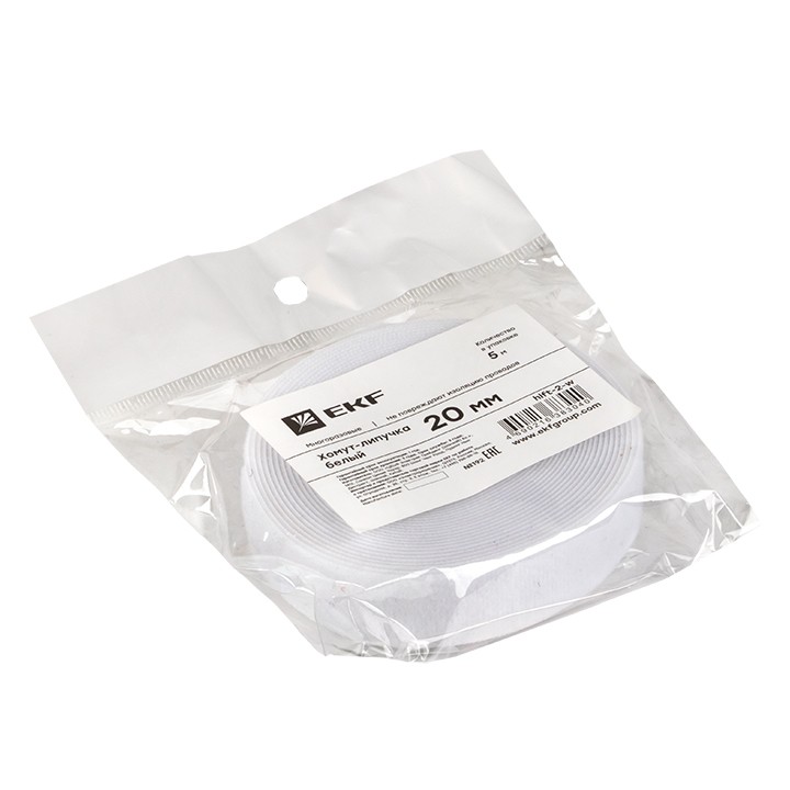Хомут-липучка 20 мм (5м ролл) белый EKF PROxima — изображение 2