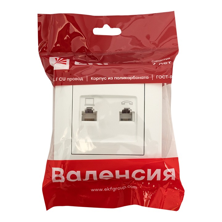 Валенсия розетка RJ-45+RJ11 2-местная белая EKF PROxima — изображение 3