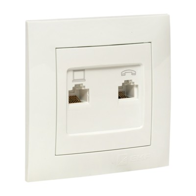 Валенсия розетка RJ-45+RJ11 2-местная белая EKF PROxima — изображение 4