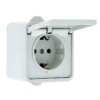 Прага Розетка 1-местная 16А с/з с крышкой IP44 белая EKF