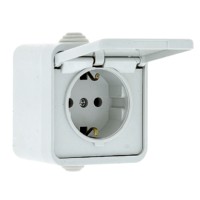 Прага Розетка 1-местная 16А с/з с крышкой IP44 белая EKF