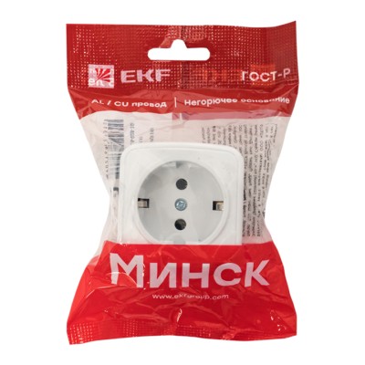 Минск Розетка 1-местная ОП 16А с/з белая EKF Basic — изображение 4