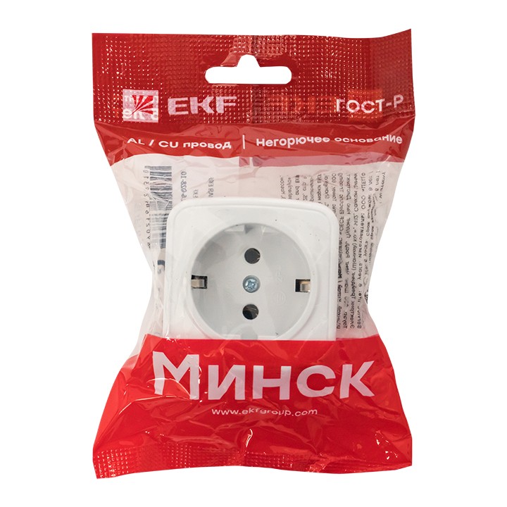 Минск Розетка 1-местная ОП 16А с/з белая EKF Basic — изображение 4