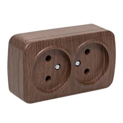 Розетка 2-местная ОП Минск 10А тёмное дерево EKF