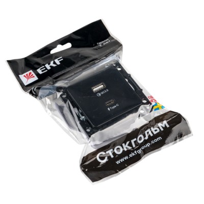 Стокгольм Механизм Розетки с 2USB type-A + type-C черный EKF PROxima — изображение 2