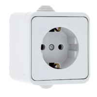 Прага Розетка 1-местная 16А с/з IP44 белая EKF