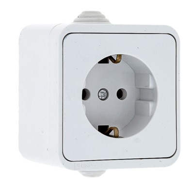Прага Розетка 1-местная 16А с/з IP44 белая EKF