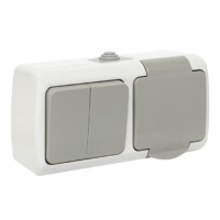 Блок розетка 1-м 16А с/з с крышкой + 2-кл выключатель IP54 серый Мурманск EKF