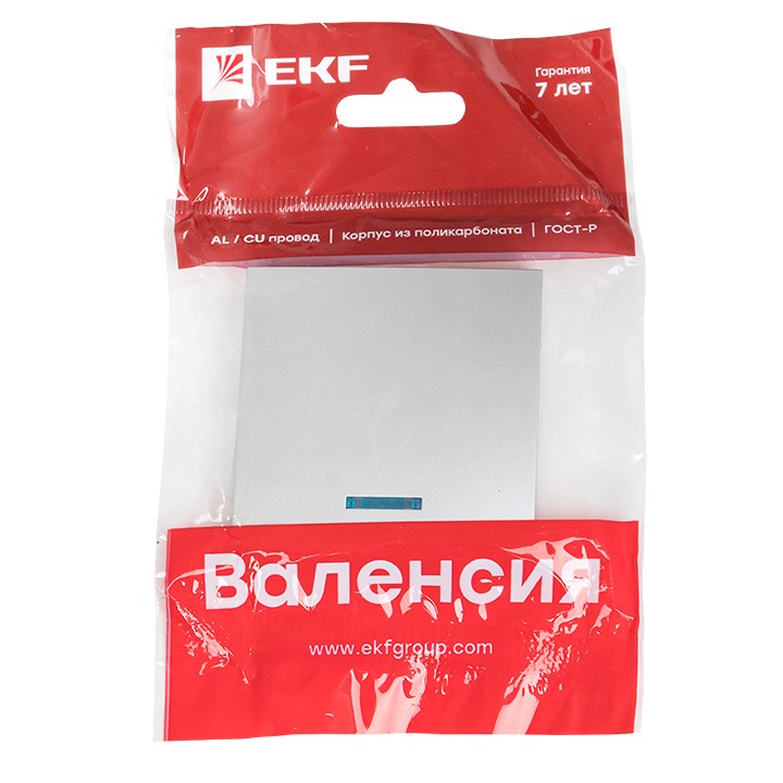 Валенсия лицевая панель выключателя 1-кл, с индикатором 10А сталь EKF PROxima — изображение 3